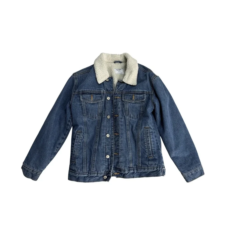Vintage Old Navy Jacket Youth XL‎ 14-16 Blue Denim Sherpa Lined Button Winter